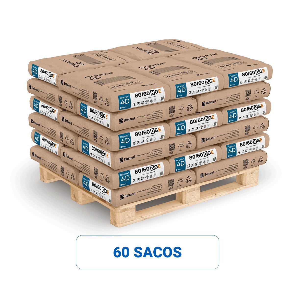 Dramix Types Pallet 60 Sacos 20kg Fibras de Acero Dramix® Serie 4D 80/60BG para ...