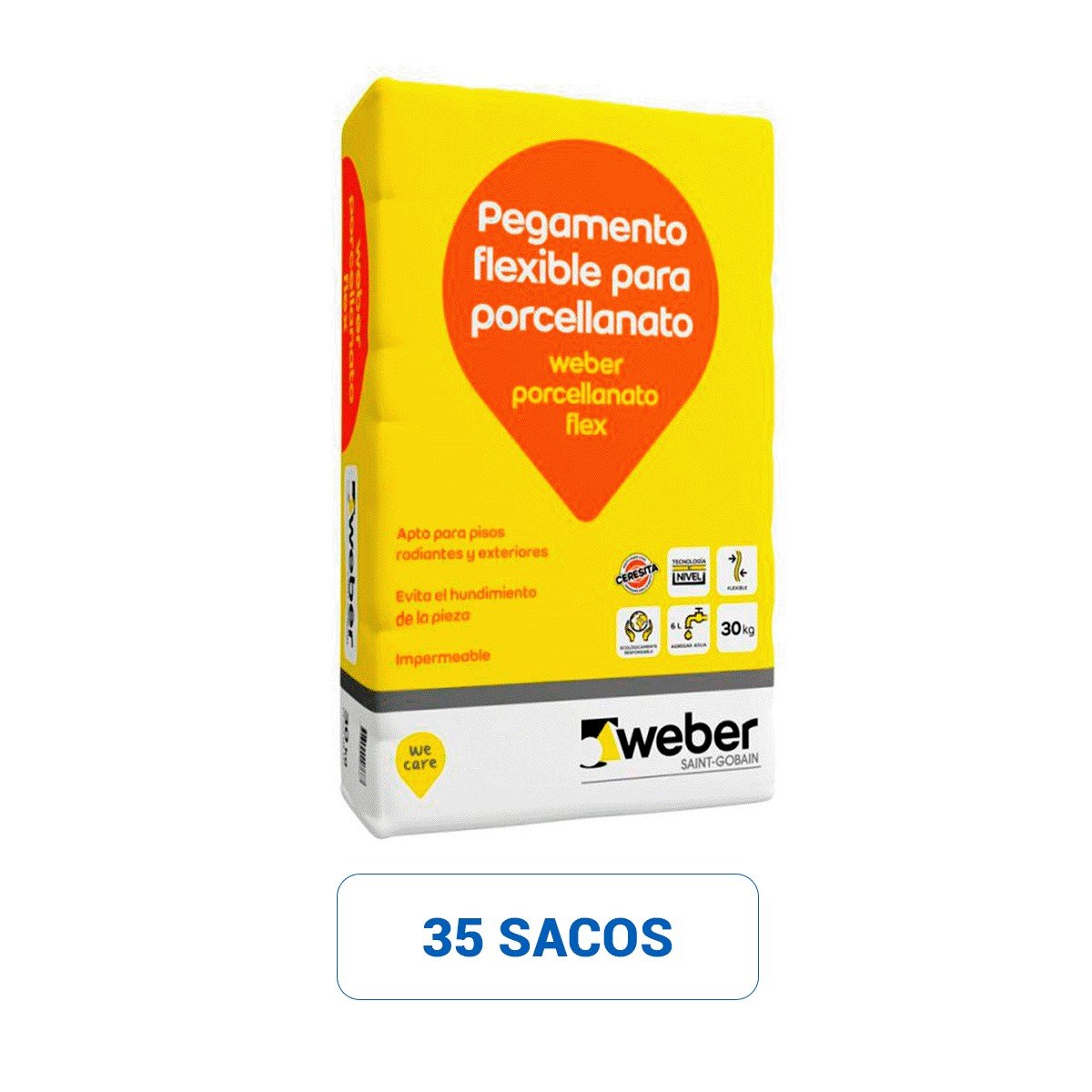Pack 35 Pegamentos Flexibles Porcelanato Flex de 25kg - Prodalam